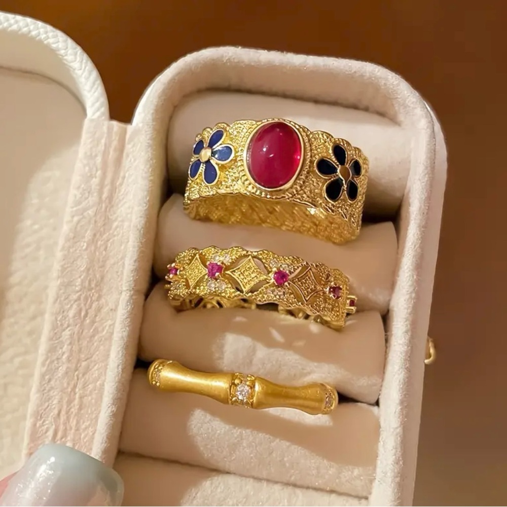 New! Set of 3 Vintage-Inspired Adjustable Golden Fashion Rings
